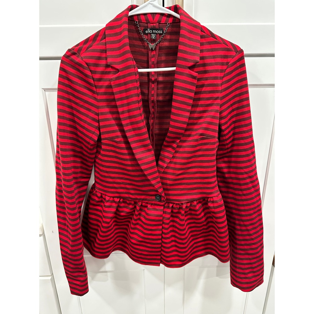Ella Moss Red Burgundy Stripe Peplum Blazer Jacket Womens Size M